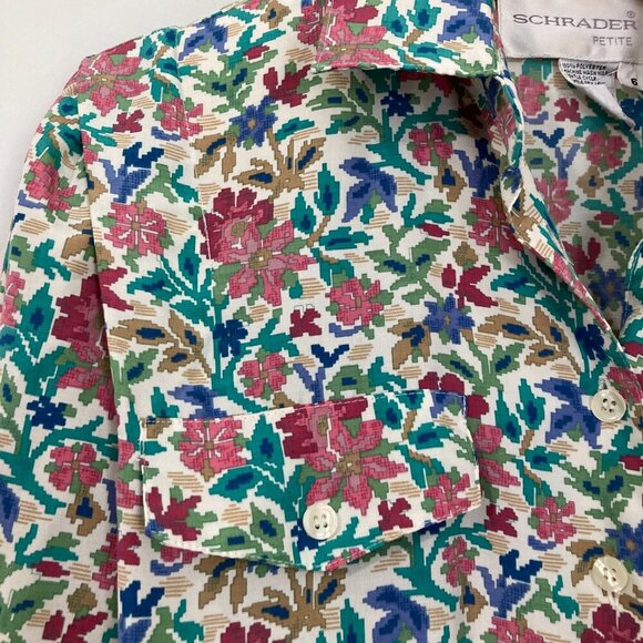 Charter Petite Womens Vintage Size 6 Long Sleeve Floral Dress Collar Polyester - Picture 4 of 13